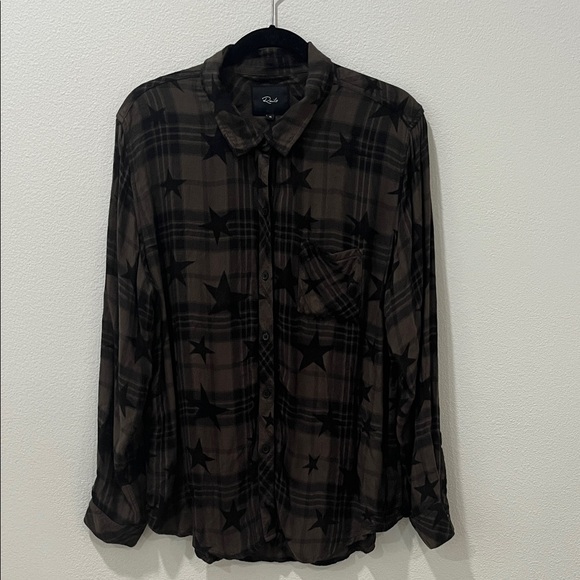 Rails Hunter Flannel Black and Olive Green Star & Plaid Print Button Down Sz XL - Picture 1 of 7